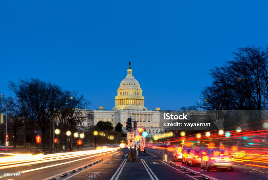 Capitol Building at  Sunset Pennsylvania Ave, Washington DC Washington DC Stock Photo