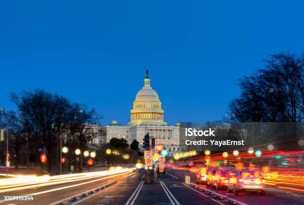 Capitol Building At Sunset Pennsylvania Ave Washington Dc Stock Photo - Download Image Now