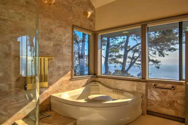 Photo of Bathroom bathtub: Modern, luxurious  by ocean in northern California