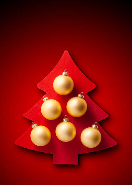 istock Crhistmas tree with Christams balls on red background 1059920704
