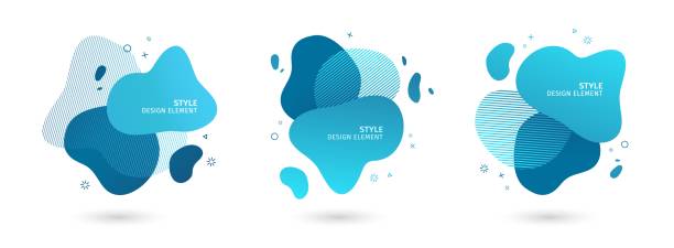 ilustrações de stock, clip art, desenhos animados e ícones de set of abstract modern graphic elements. dynamical blue forms and line. gradient abstract banners with flowing liquid shapes. template for the design of a logo, flyer or presentation. vector - blob