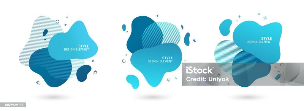 Set of abstract modern graphic elements. Dynamical blue forms and line. Gradient abstract banners with flowing liquid shapes. Template for the design of a logo, flyer or presentation. Vector Set of abstract modern graphic elements. Dynamical blue forms and line. Gradient abstract banners with flowing liquid shapes. Template for the design of a logo, flyer or presentation. Vector. Water stock vector