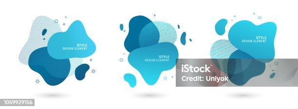 Set Of Abstract Modern Graphic Elements Dynamical Blue Forms And Line Gradient Abstract Banners With Flowing Liquid Shapes Template For The Design Of A Logo Flyer Or Presentation Vector Stock Illustration - Download Image Now