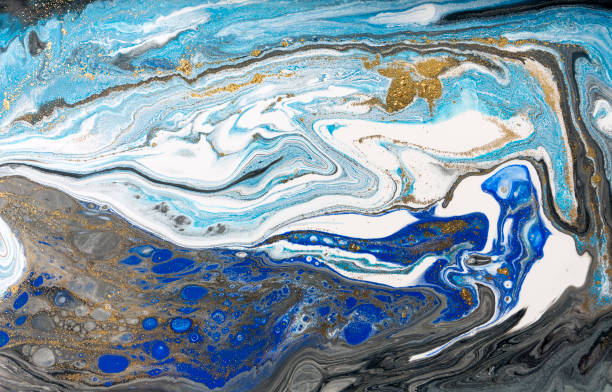 istock Gold marbling texture design. Blue and golden marble pattern. Fluid art. 1059933586
