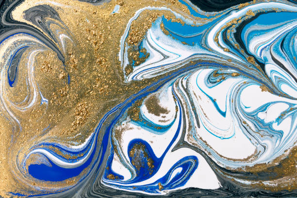 istock Gold marbling texture design. Blue and golden marble pattern. Fluid art. 1059933608