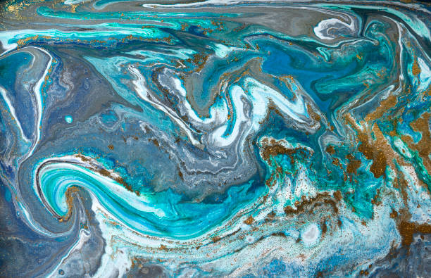 istock Gold marbling texture design. Blue and golden marble pattern. Fluid art. 1059934040