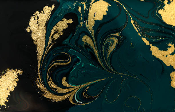istock Gold marbling texture design. Blue and golden marble pattern. Fluid art. 1059934328