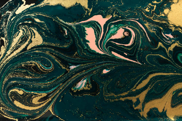 istock Gold marbling texture design. Blue and golden marble pattern. Fluid art. 1059934390