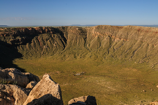 Looking down into Arizona's Meteor Crater along the southern rim.