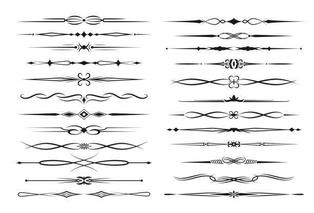 Frame borders and text dividers monochrome vector Chapter dividers and decorations set. Frame elements with elegant swirls, text dividers. Decoration for paper documents and certificates, line and waves vector isolated. Line boaders icons design water divide stock illustrations