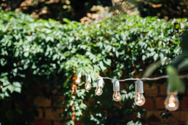 istock Light bulb decor in outdoor party. Party 1059955248