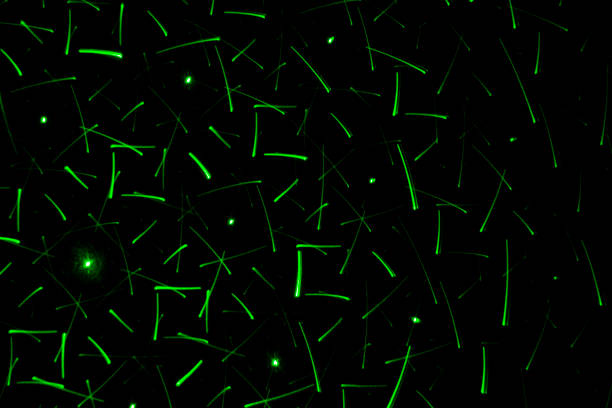 istock Drawing on a black wall with a green laser. Abstract drawing 1059955640