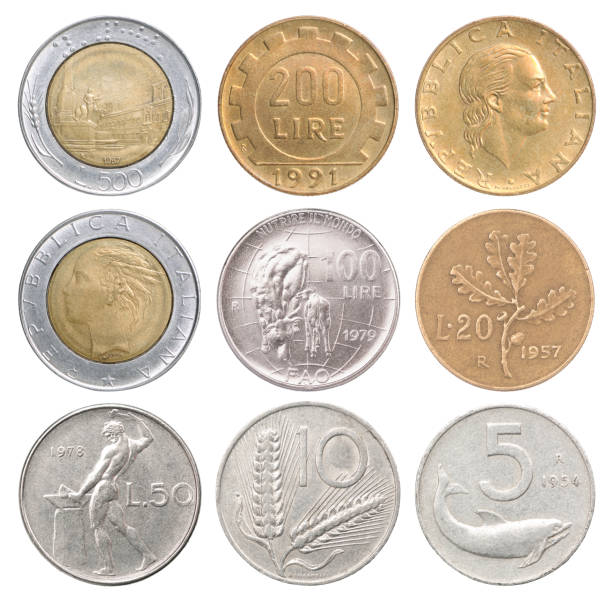 Full set of italian coins Full set of italian coins up to euro isolated on white background quirinal palace stock pictures, royalty-free photos & images