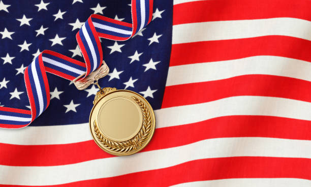istock Gold medal on national flag 1059964932