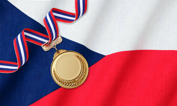istock Gold medal on national flag 1059965262