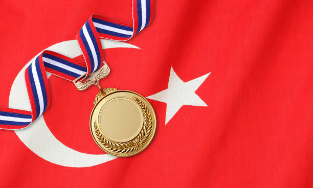 istock Gold medal on national flag 1059965274
