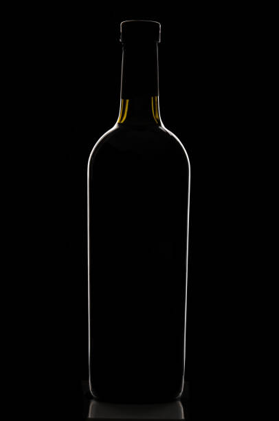 istock Elegant silhouette of corked wine bottle on black 1059965330