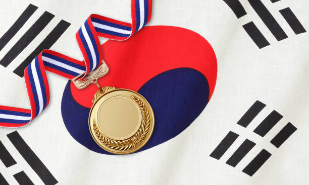 istock Gold medal on national flag 1059965514