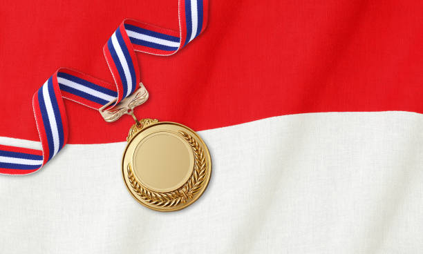 istock Gold medal on national flag 1059965752