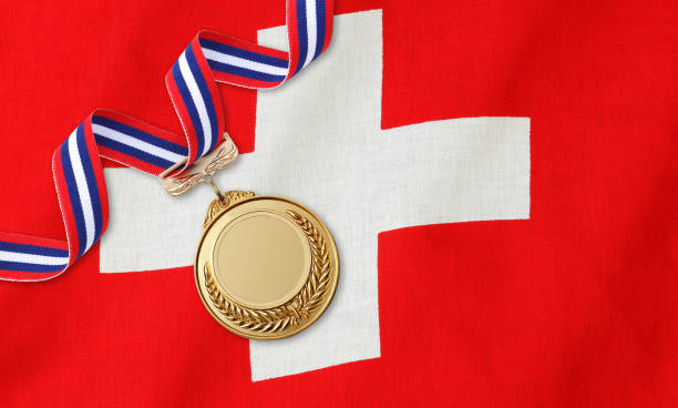 istock Gold medal on national flag 1059965984