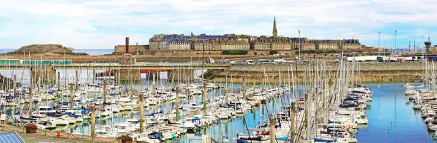 Saint-Malo is home to a marina with many boats.