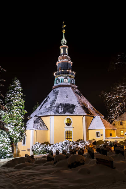 Church in Seiffen Ore Mountains in Saxony Germany at night Church in Seiffen Ore Mountains in Saxony Germany at night. erzgebirge stock pictures, royalty-free photos & images