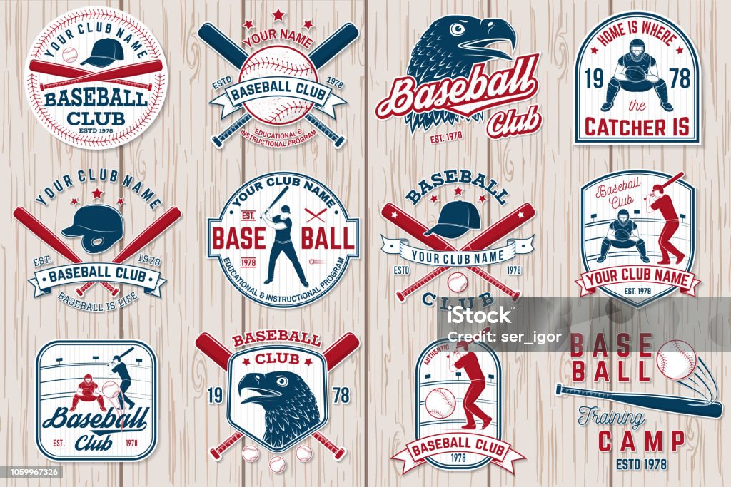 Satz von Baseball oder Softball Club-Abzeichen. Vektor-Illustration. Konzept für Hemd oder Logo, - Lizenzfrei Baseball Vektorgrafik