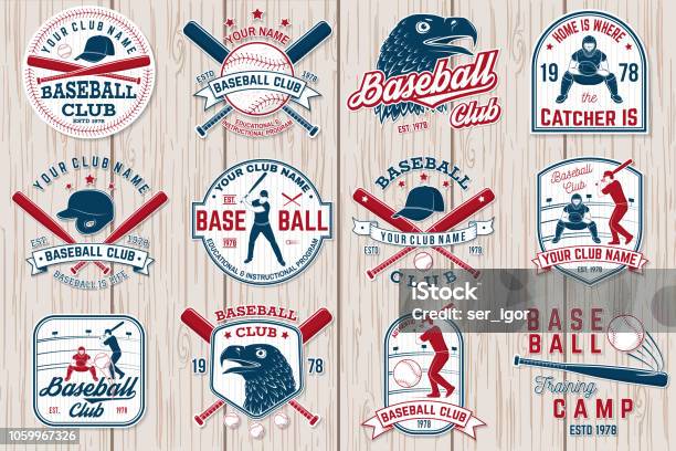 Set Di Baseball O Distintivo Del Club Di Softball Illustrazione Vettoriale Concetto Per Camicia O Logo - Immagini vettoriali stock e altre immagini di Baseball