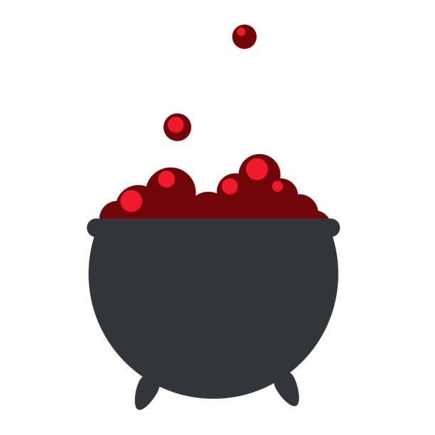 Flat vector of a boiler of a witch with a red potion. Flat vector of a boiler of a witch with a red potion. bewitchment stock illustrations