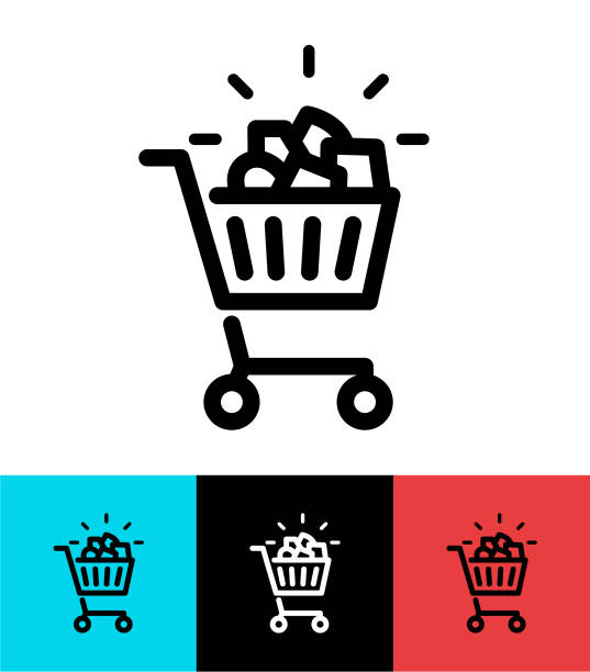 stockillustraties, clipart, cartoons en iconen met volledige shopping cart pictogram ontwerp - boodschappenkar supermarkt