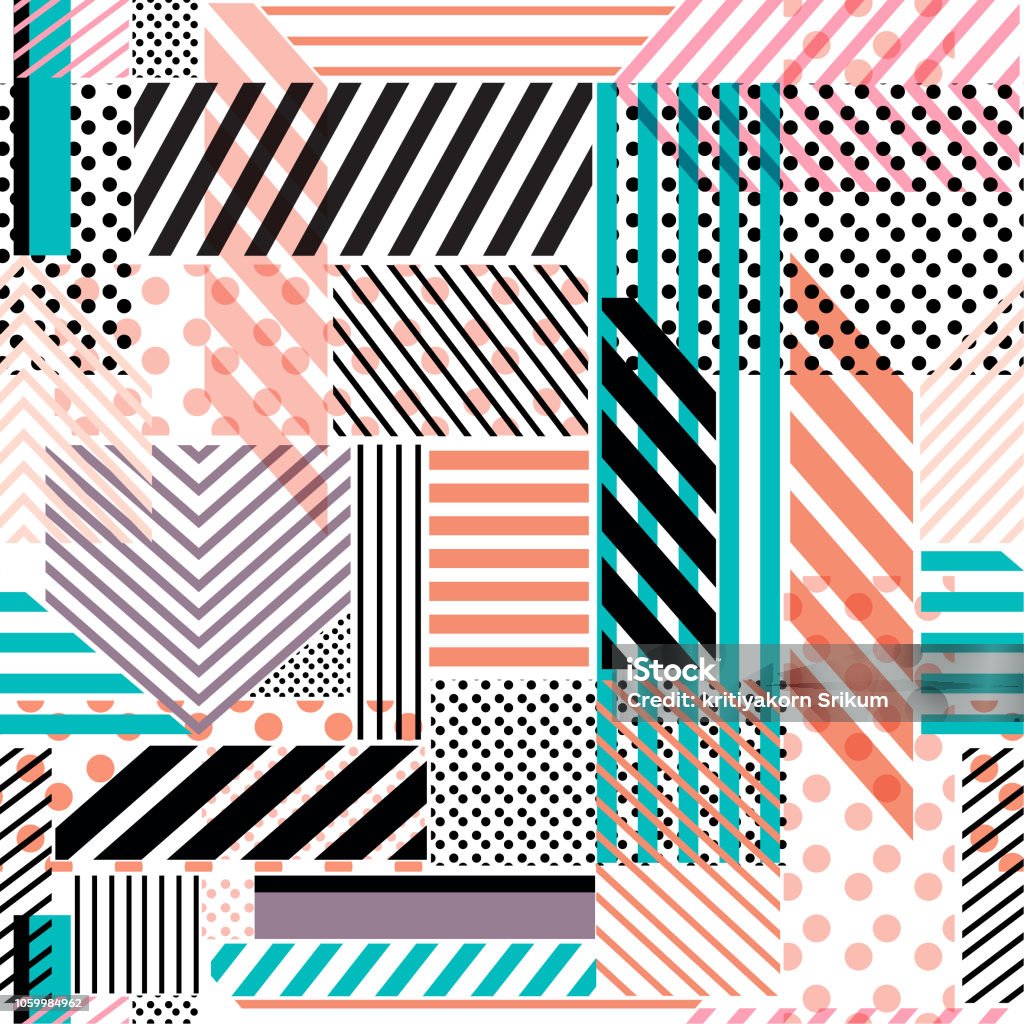Pattern Mix Colorful Polka Dots Stripe Line Pattern Mix In Modern Style Seamless ...