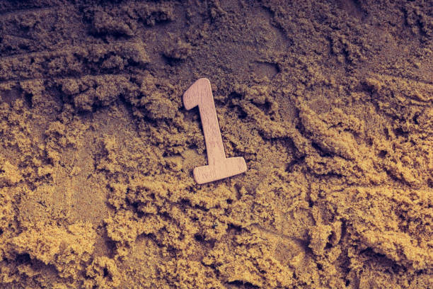 istock Wooden number 1 one on  sand background 1059987138