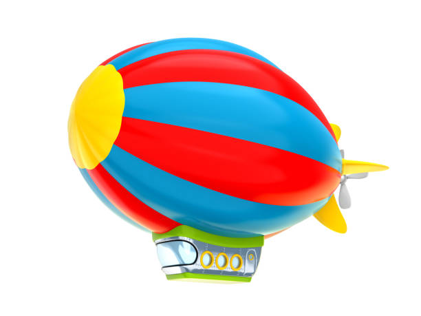 Cartoon airship isolated on white background. Dirigible in cartoon kids style. 3d illustration