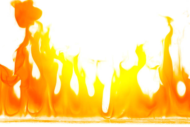 Close-up red orange yellow color detail fire textured background. Fire flame on white background.