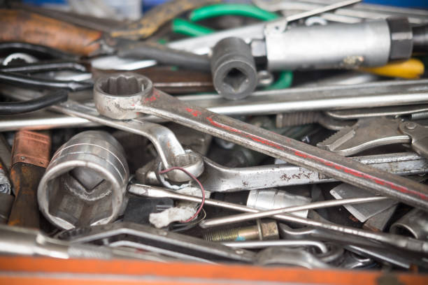 istock Variety of working tools placed at car repair and service 1060010984