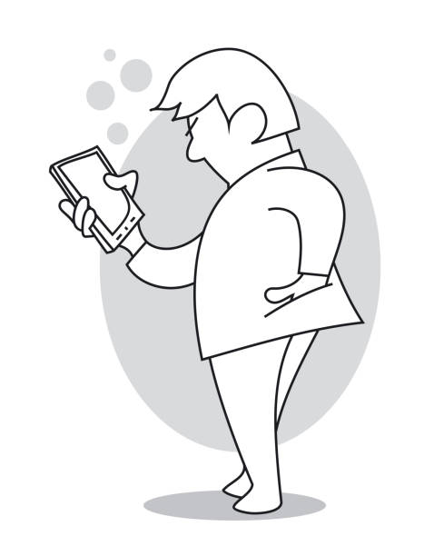 Man reading or writting text message on his smartphone. Cartoon vector illustration vector art illustration