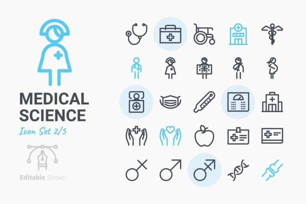 illustrazioni stock, clip art, cartoni animati e icone di tendenza di icona della scienza medica set 2 - male nurse immagine