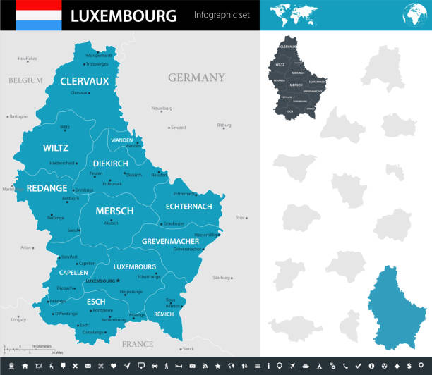 09 - Luxembourg - Murena Infographic Short 10 Map of Luxembourg - Infographic Vector illustration vianden stock illustrations