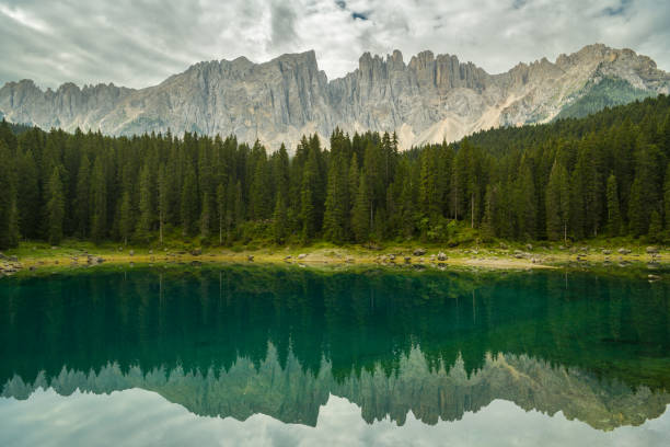 Nice reflection of Dolomites in Lago di Carezza, Italy