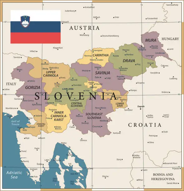 Vector illustration of 20 - Slovenia - Vintage Color Dark