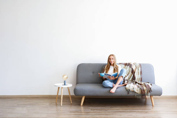 istock Slim tall female spending time at home, relaxing. 1060037924