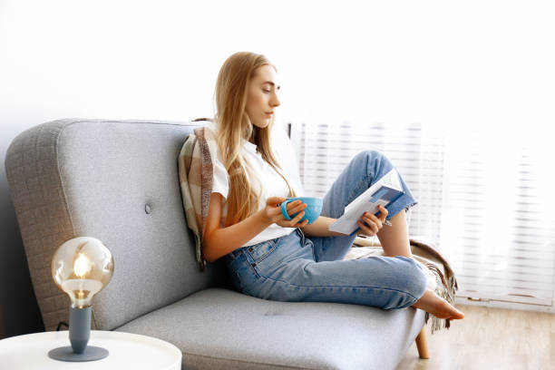 istock Slim tall female spending time at home, relaxing. 1060037952
