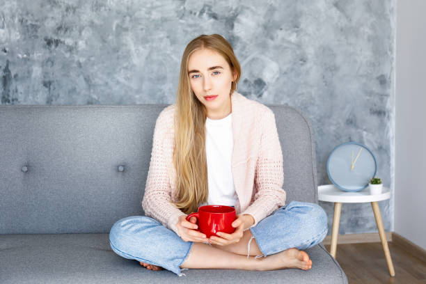 istock Slim tall female spending time at home, relaxing. 1060038618