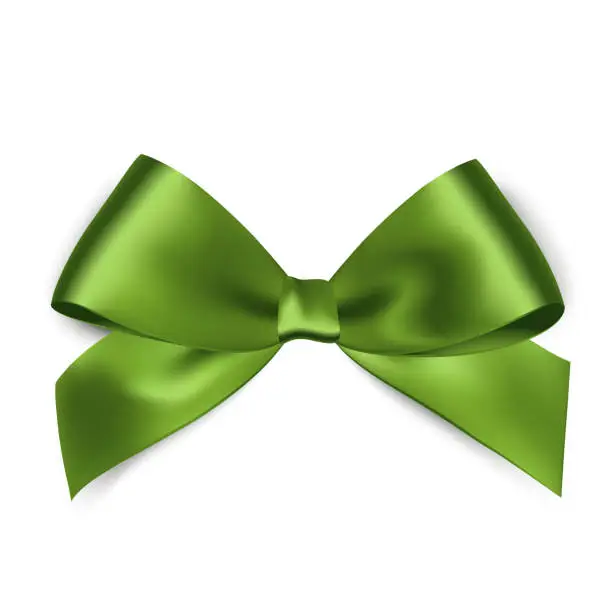 Vector illustration of Shiny green satin ribbon on white background