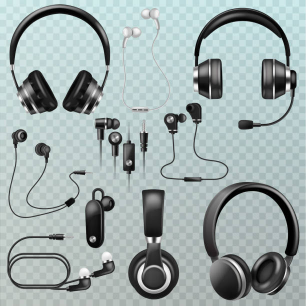 Headphones vector headset and earphones stereo technology and au vector art illustration