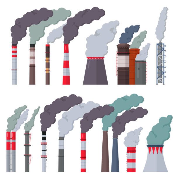 Ð¨ÐÐÐÐÐ ÐÐÐ¯ ÐÐÐ¢ÐÐÐ«Ð¥ Ð ÐÐÐÐ¢ Industry factory vector industrial chimney pollution with smoke in environment illustration set of chimneyed pipe factory with toxic air isolated on white background. smoke stack stock illustrations