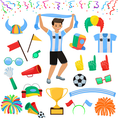 Soccer fan vector football character people with sports hand foam and soccerball illustration set of footballing sportsfan people screaming on football-match isolated on white background.