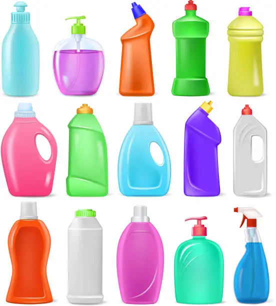 Vector illustration of Detergent bottle vector cartoon plastic blank container with det