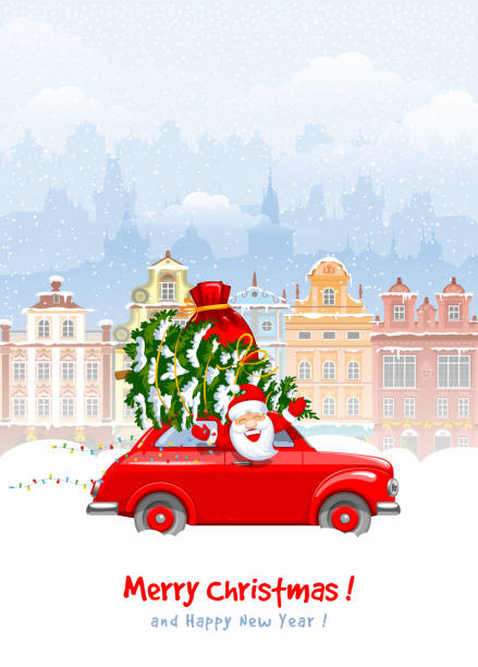 istock Christmas Character Santa In The Car 1060078896