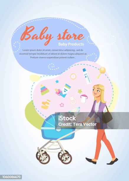 Baby Store Vertical Cartoon Vector Poster Or Flyer Stock Illustration - Download Image Now - Baby - Human Age, Brochure, Adult